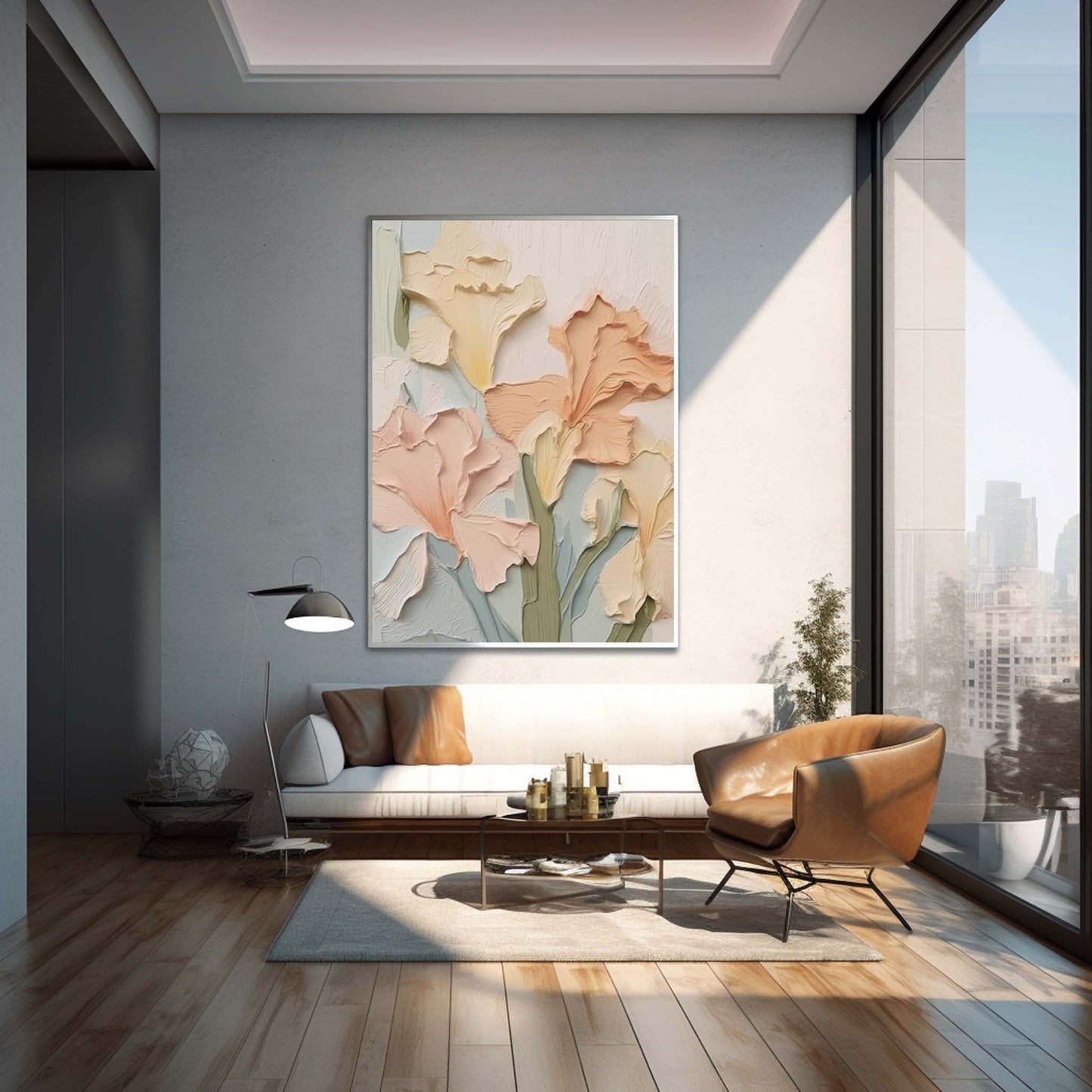 Pastel Floral Oil Painting - Elegant Flower Canvas Art for Home Decor