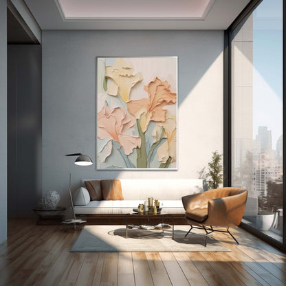 Pastel Floral Oil Painting - Elegant Flower Canvas Art for Home Decor