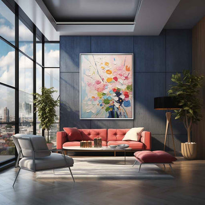 Vibrant Floral Abstract Oil Painting for Modern Home Decor