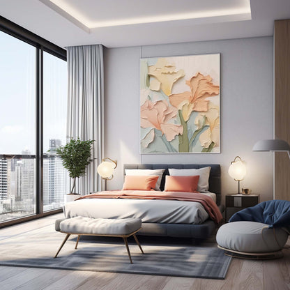 Pastel Floral Oil Painting - Elegant Flower Canvas Art for Home Decor