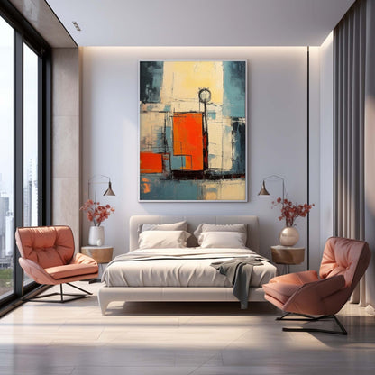 Vibrant Abstract Oil Painting with Bold Colors and Modern Geometric Design