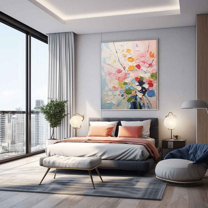 Vibrant Floral Abstract Oil Painting for Modern Home Decor