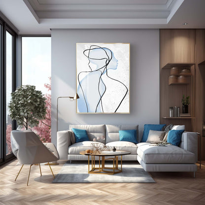 Contemporary Abstract Oil Painting of Blue Silhouetted Figures on Canvas