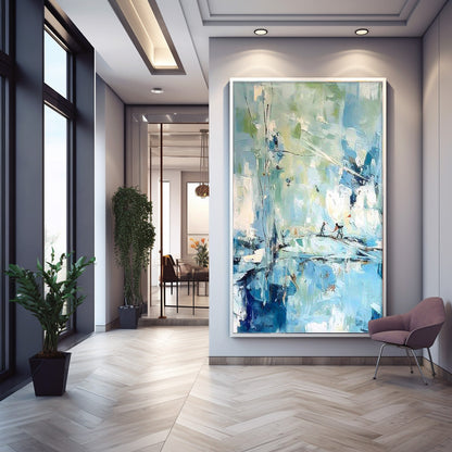 Serene Abstract Oil Painting of Two Figures on Water – Perfect for Modern Home Decor