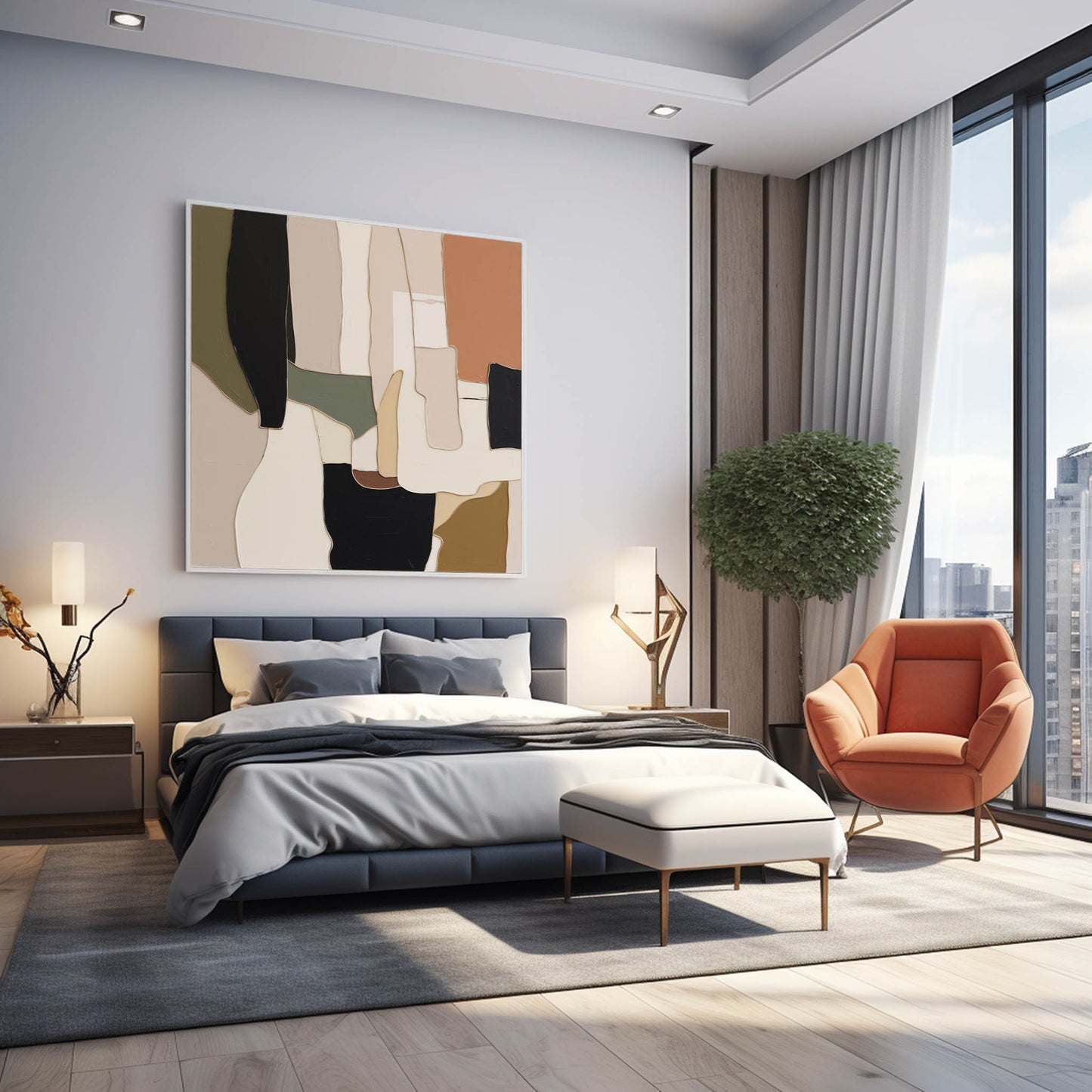 Contemporary Abstract Oil Painting with Earthy Tones for Modern Home Décor
