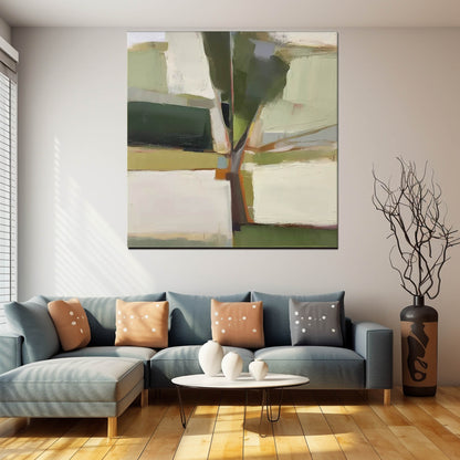 Contemporary Abstract Oil Painting with Green and Earthy Tones for Modern Decor