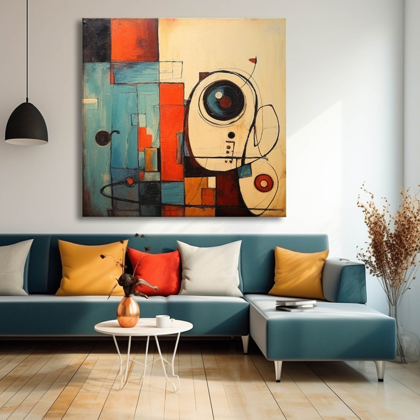 Vibrant Abstract Oil Painting with Geometric Shapes and Dynamic Colors for Home Decor