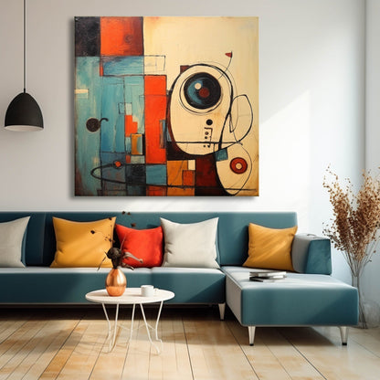 Vibrant Abstract Oil Painting with Geometric Shapes and Dynamic Colors for Home Decor