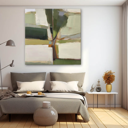 Contemporary Abstract Oil Painting with Green and Earthy Tones for Modern Decor