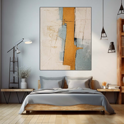 Contemporary Abstract Oil Painting with Warm Gold and Cool Blue Tones