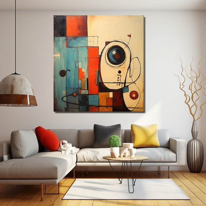 Vibrant Abstract Oil Painting with Geometric Shapes and Dynamic Colors for Home Decor