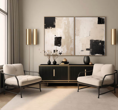 Modern Minimalist Black and White Abstract Oil Painting for Contemporary Decor