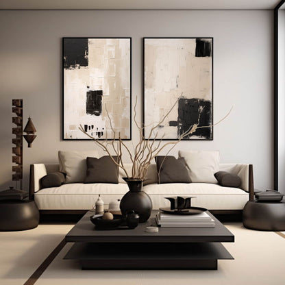 Modern Minimalist Black and White Abstract Oil Painting for Contemporary Decor