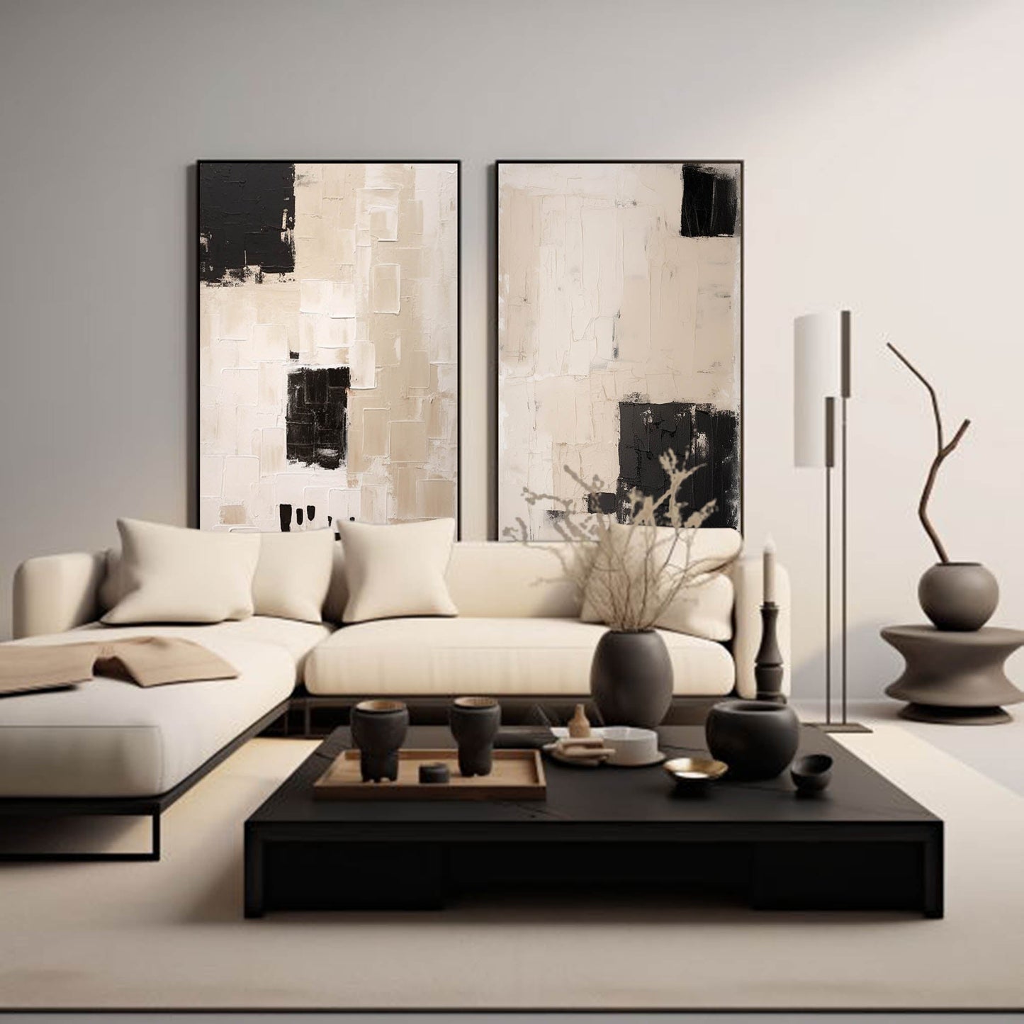 Modern Minimalist Black and White Abstract Oil Painting for Contemporary Decor