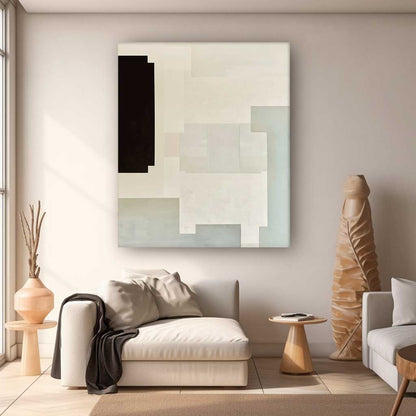 Abstract Geometric Oil Painting in Soft Neutrals for Modern Home Decor