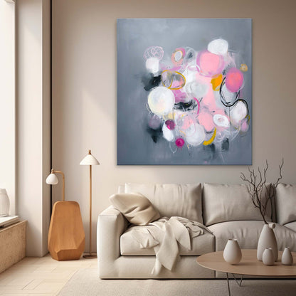 Colorful Abstract Oil Painting with Pop Art Elements for Modern Décor