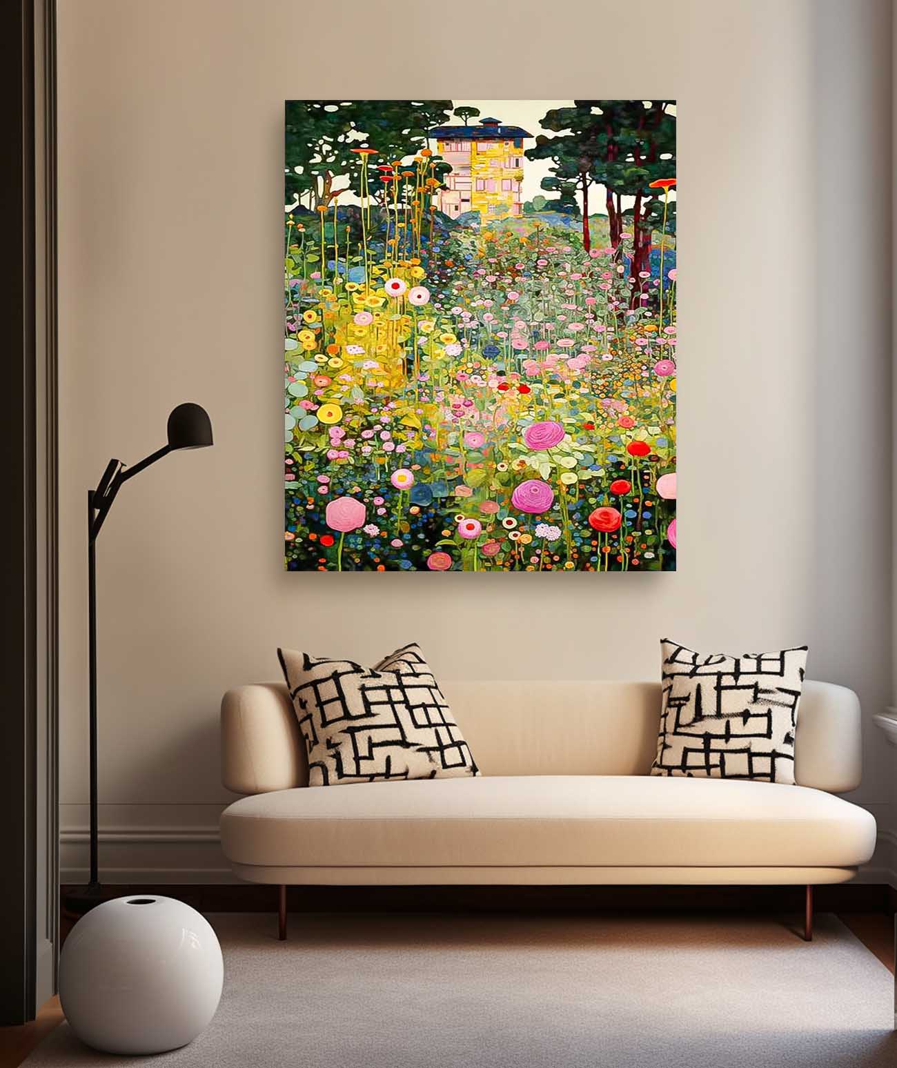Vibrant Floral Landscape Oil Painting for Home Decor and Art Lovers