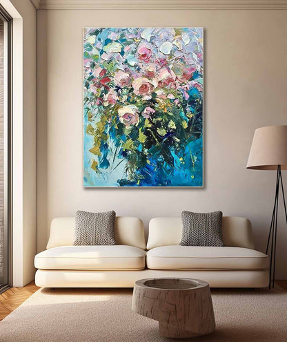 Vibrant Floral Oil Painting for Home Décor - Romantic Flower Canvas Art