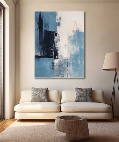 Calming Blue Abstract Oil Painting for Modern Home Decor