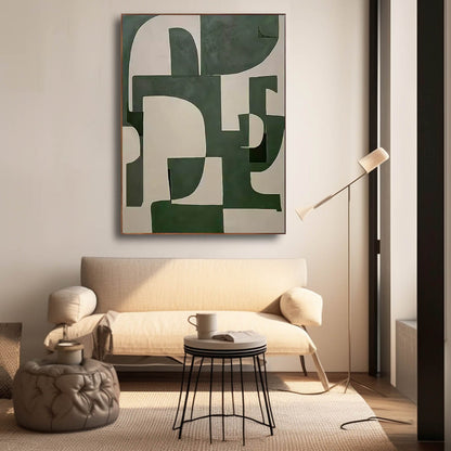 Abstract Green and White Minimalist Oil Painting for Modern Home Decor