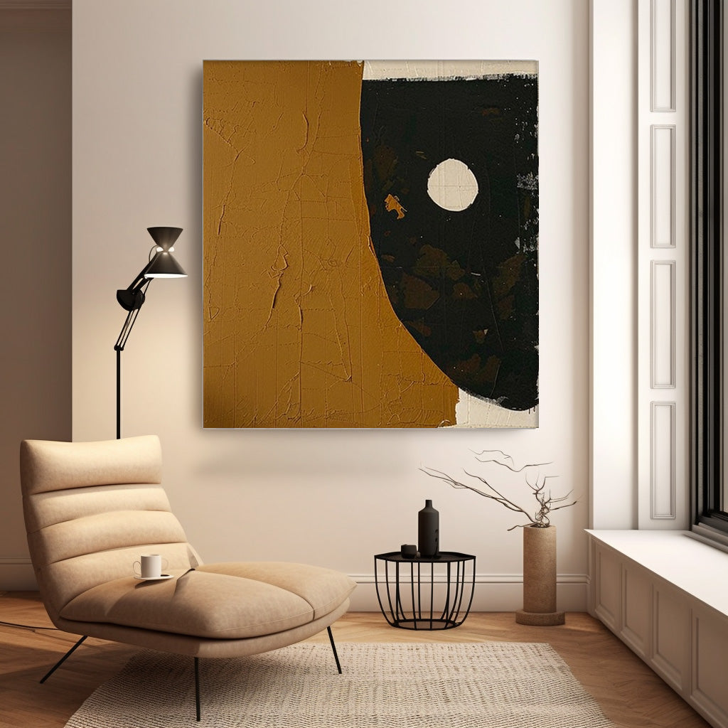 Abstract Minimalist Oil Painting with Earthy Tones and Geometric Design