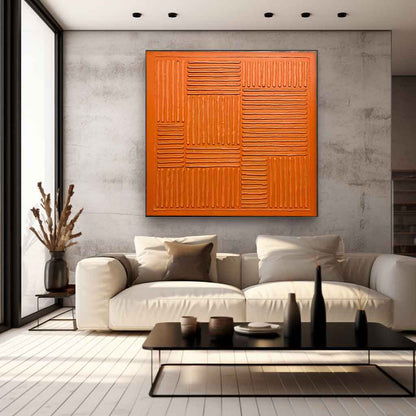 Textured Orange Minimalist Oil Painting for Modern Home Decor