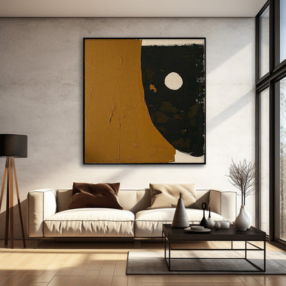 Abstract Minimalist Oil Painting with Earthy Tones and Geometric Design