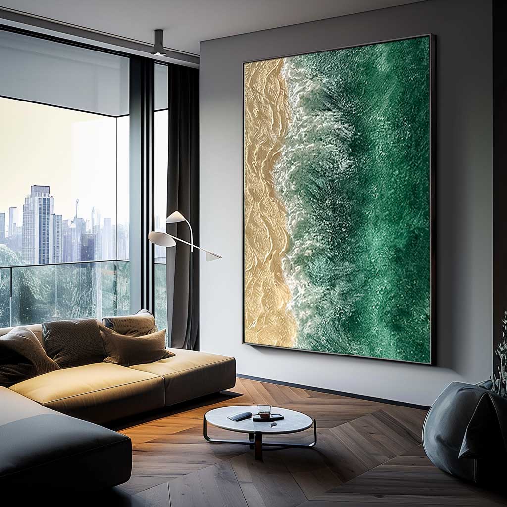 Serene Beach and Ocean Waves Oil Painting for Coastal Decor