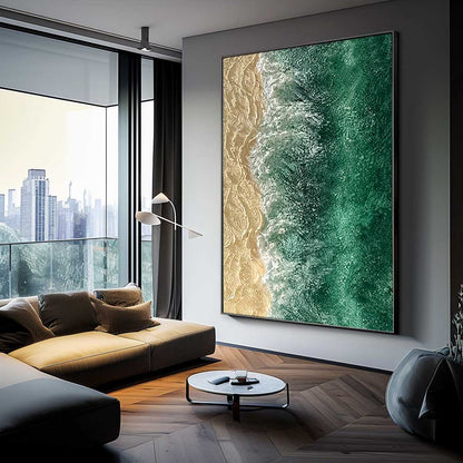 Serene Beach and Ocean Waves Oil Painting for Coastal Decor