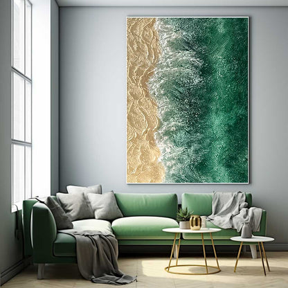 Serene Beach and Ocean Waves Oil Painting for Coastal Decor
