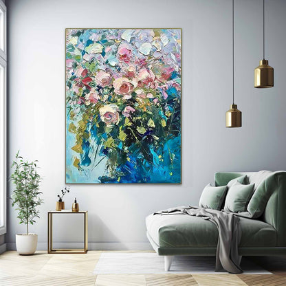 Vibrant Floral Oil Painting for Home Décor - Romantic Flower Canvas Art