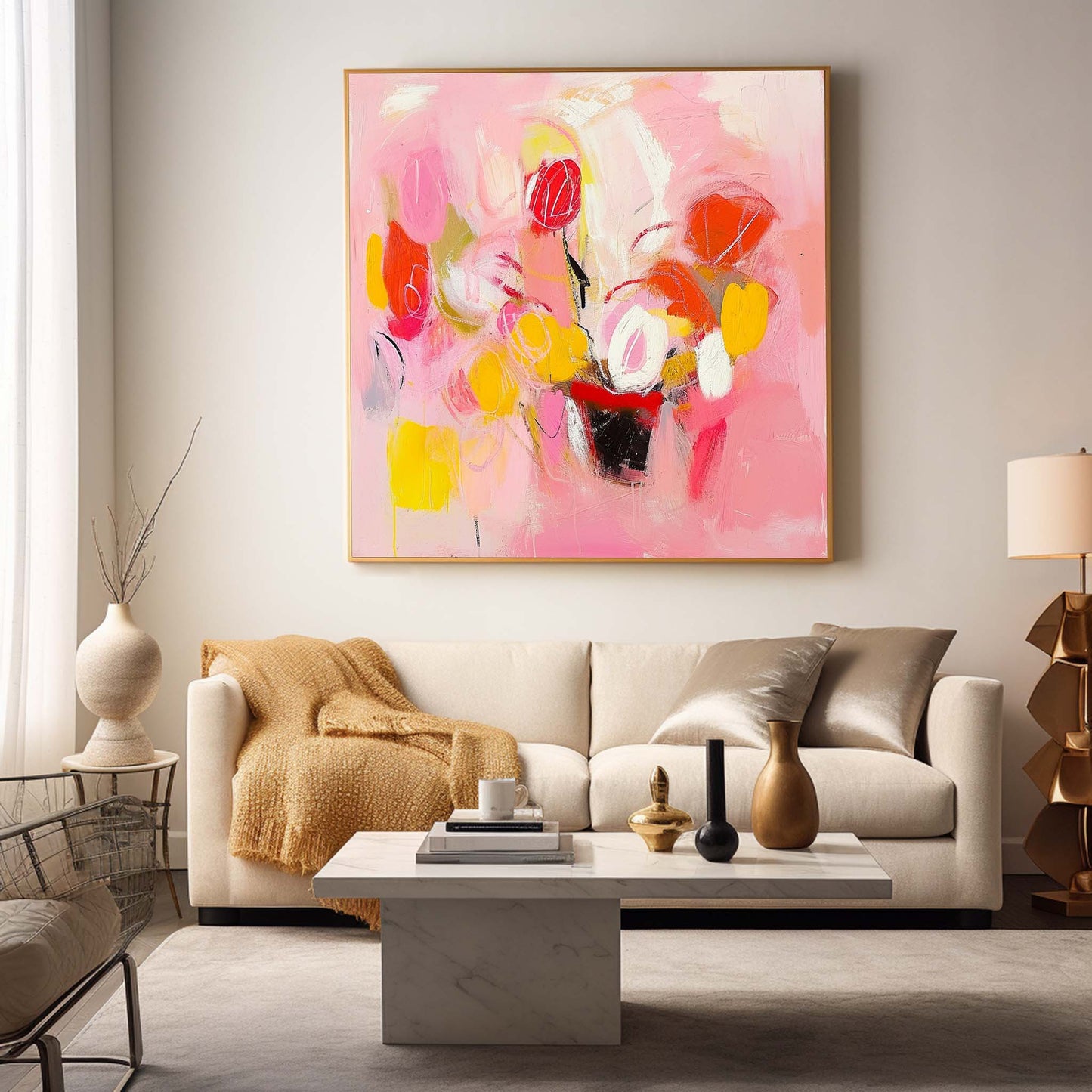 Vibrant Abstract Floral Oil Painting on Canvas for Modern Home Decor