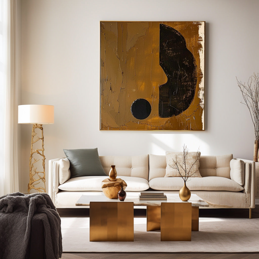 Abstract Minimalist Oil Painting with Geometric Shapes for Modern Decor