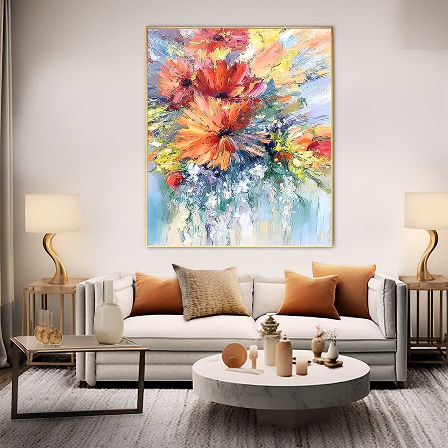 Vibrant Floral Explosion: Colorful Oil Painting for Home Décor and Art Lovers
