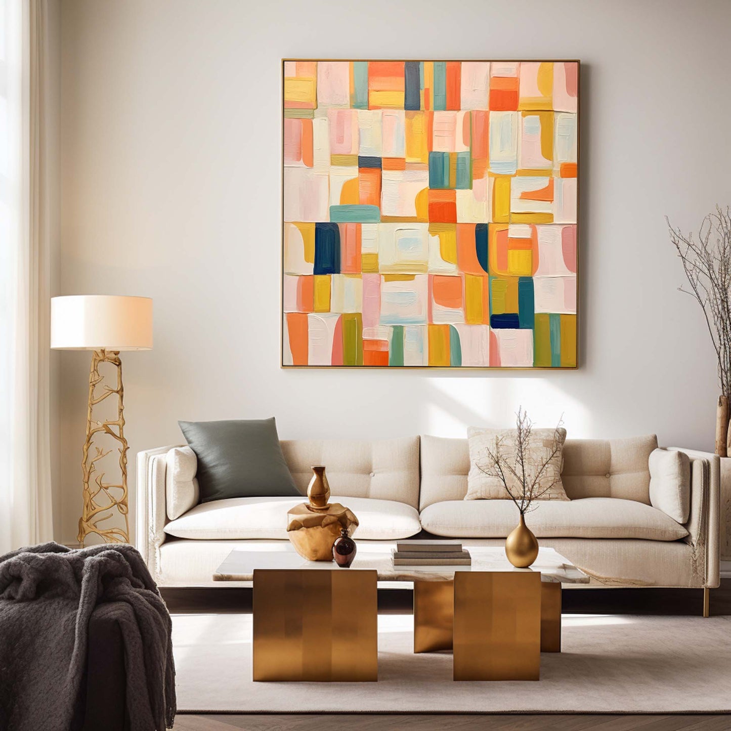 Vibrant Abstract Oil Painting with Colorful Geometric Patterns for Modern Decor