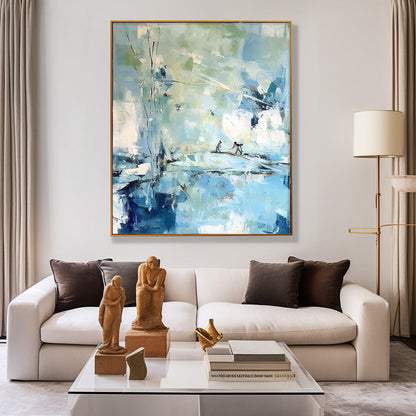Serene Abstract Oil Painting of Two Figures on Water – Perfect for Modern Home Decor