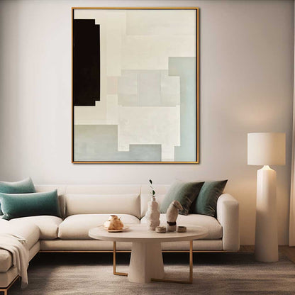 Abstract Geometric Oil Painting in Soft Neutrals for Modern Home Decor