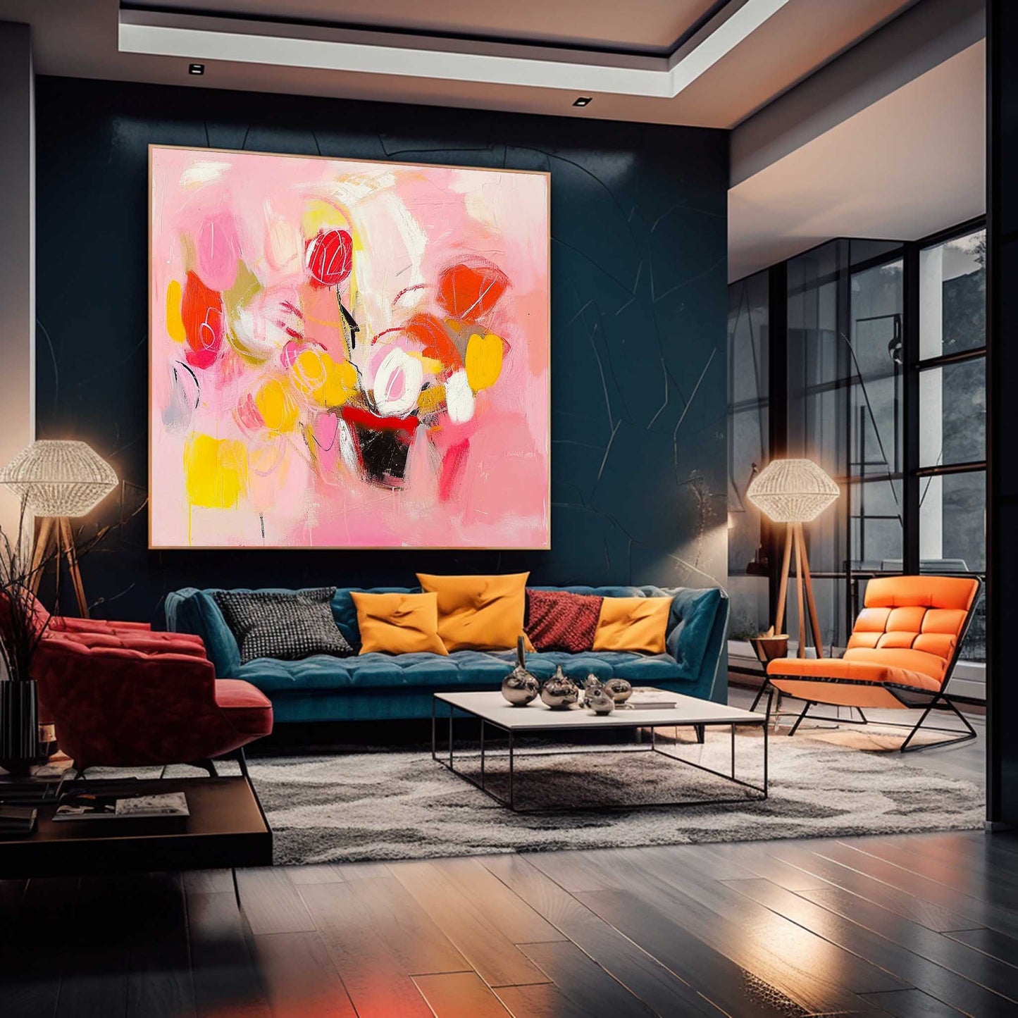 Vibrant Abstract Floral Oil Painting on Canvas for Modern Home Decor