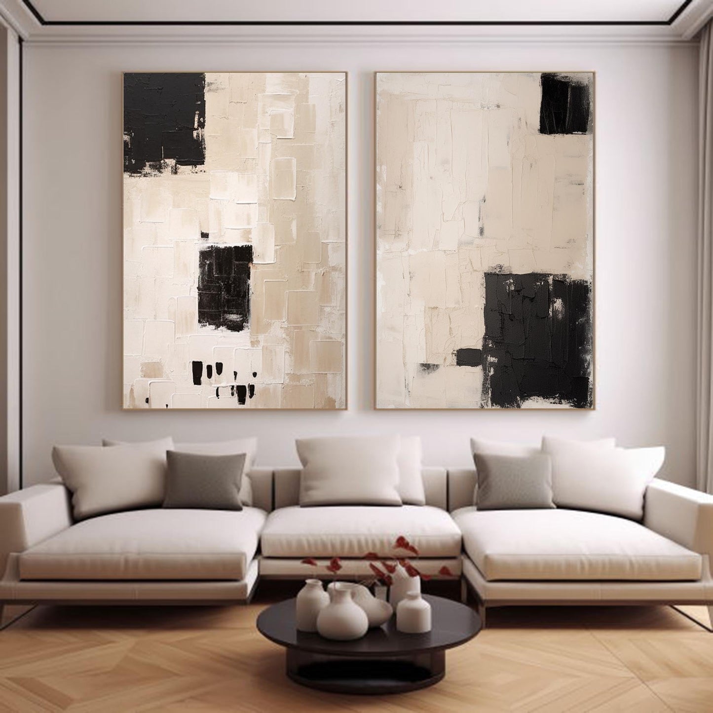 Modern Minimalist Black and White Abstract Oil Painting for Contemporary Decor