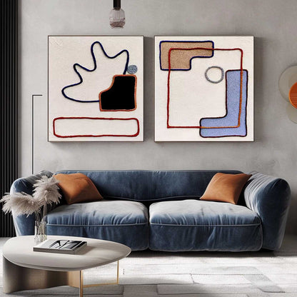 Modern Abstract Oil Painting with Colorful Geometric Designs for Home Decor