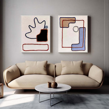 Modern Abstract Oil Painting with Colorful Geometric Designs for Home Decor