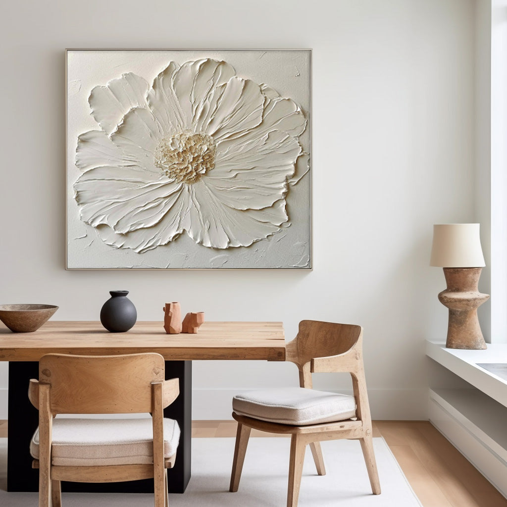 Elegant White Flower Oil Painting for Modern Home Decor and Wall Art