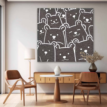 Charming Bear Faces Minimalist Oil Painting for Playful Home Decor