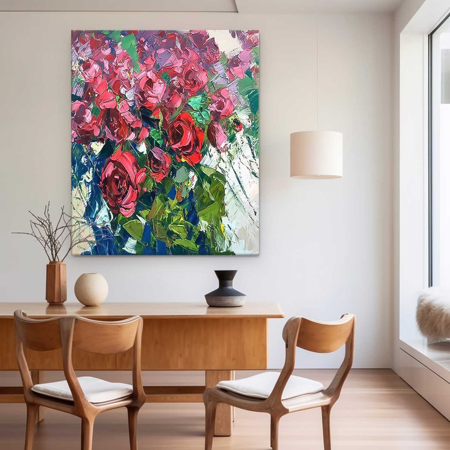 Vibrant Floral Oil Painting of Roses for Elegant Home Decor