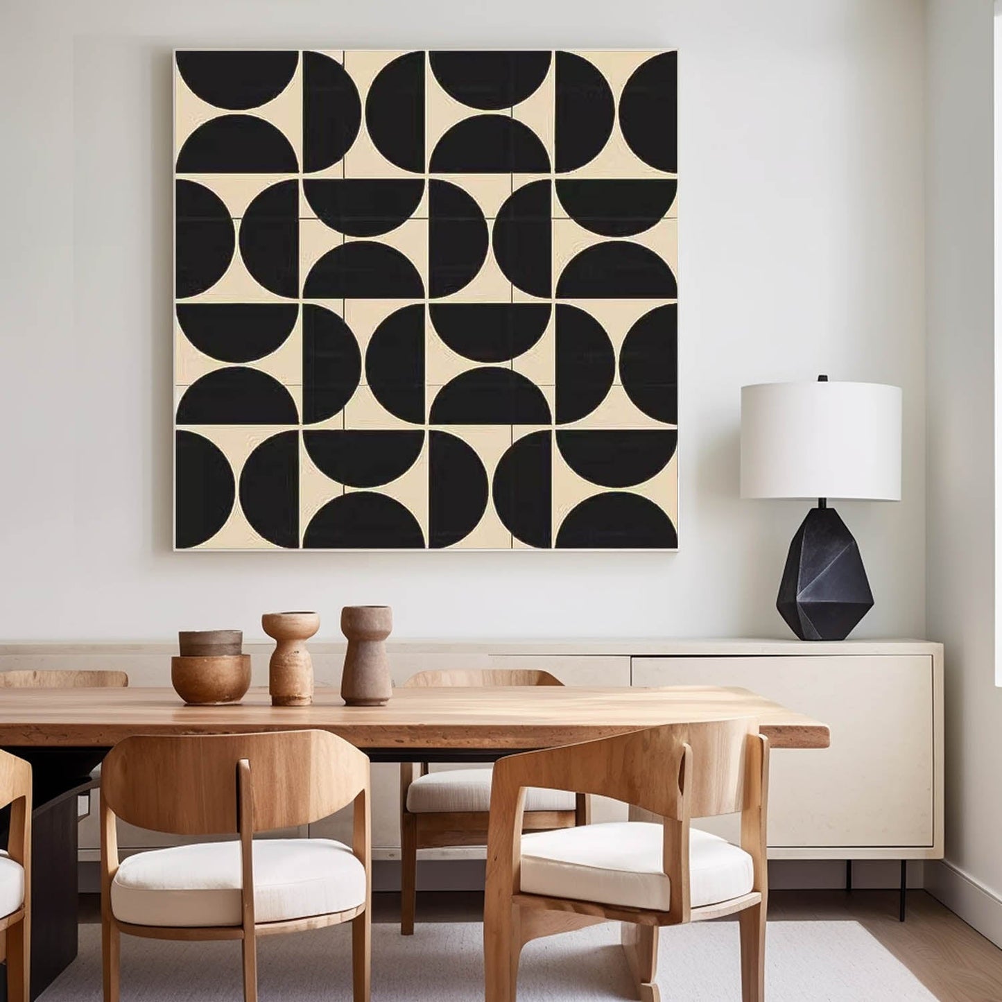 Modern Geometric Black and White Oil Painting for Stylish Home Decor