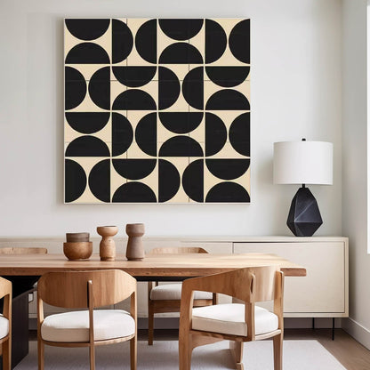 Modern Geometric Black and White Oil Painting for Stylish Home Decor