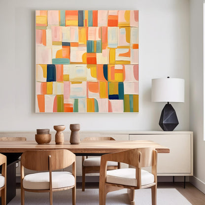 Vibrant Abstract Oil Painting with Colorful Geometric Patterns for Modern Decor