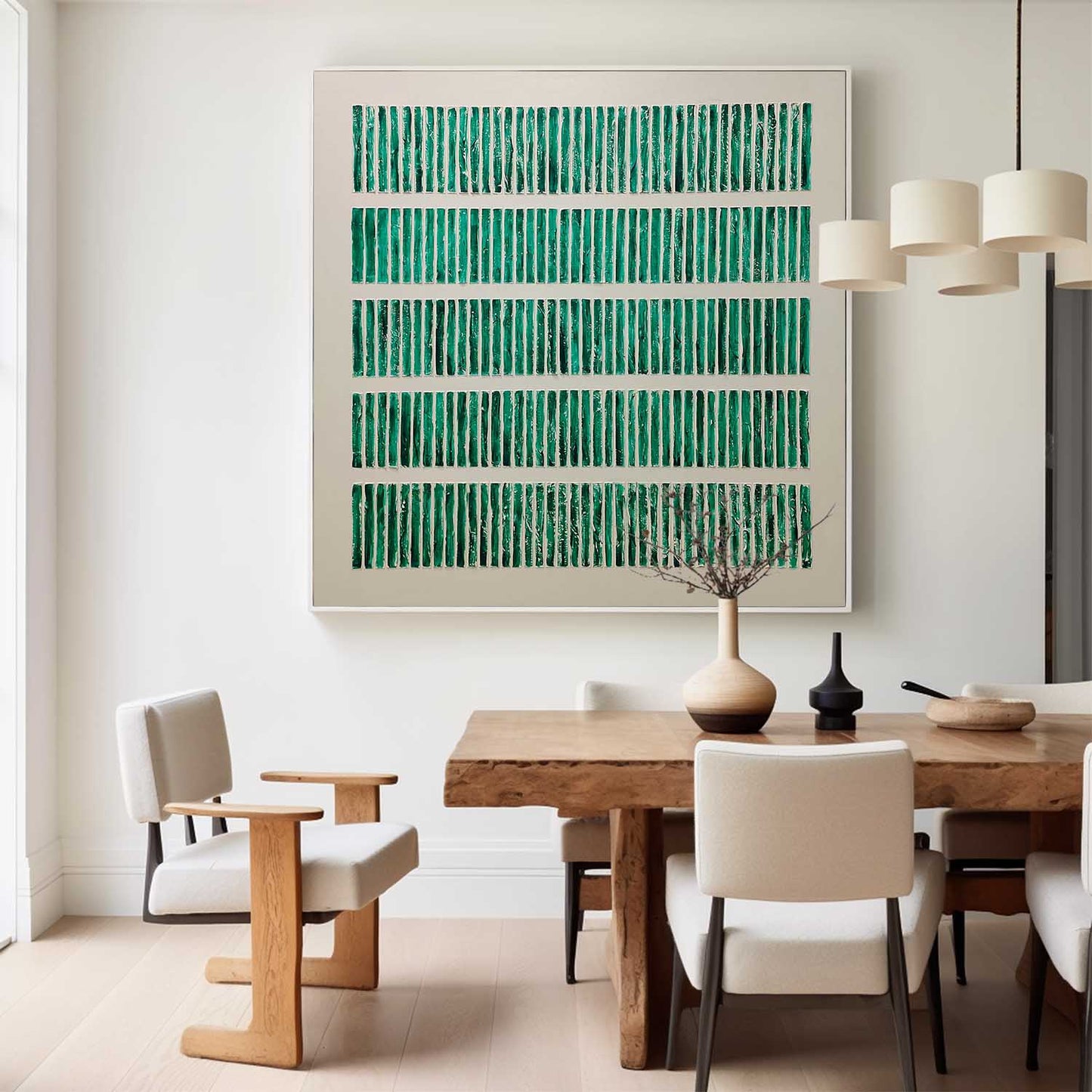 Abstract Green Stripe Oil Painting for Modern Minimalist Home Decor