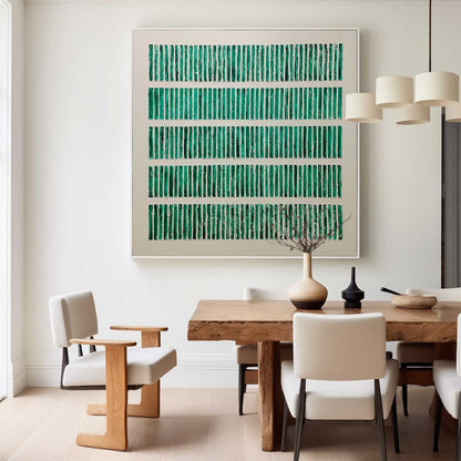 Abstract Green Stripe Oil Painting for Modern Minimalist Home Decor