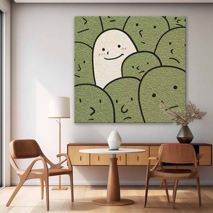Unique Minimalist Oil Painting of Happy Character in a Crowd
